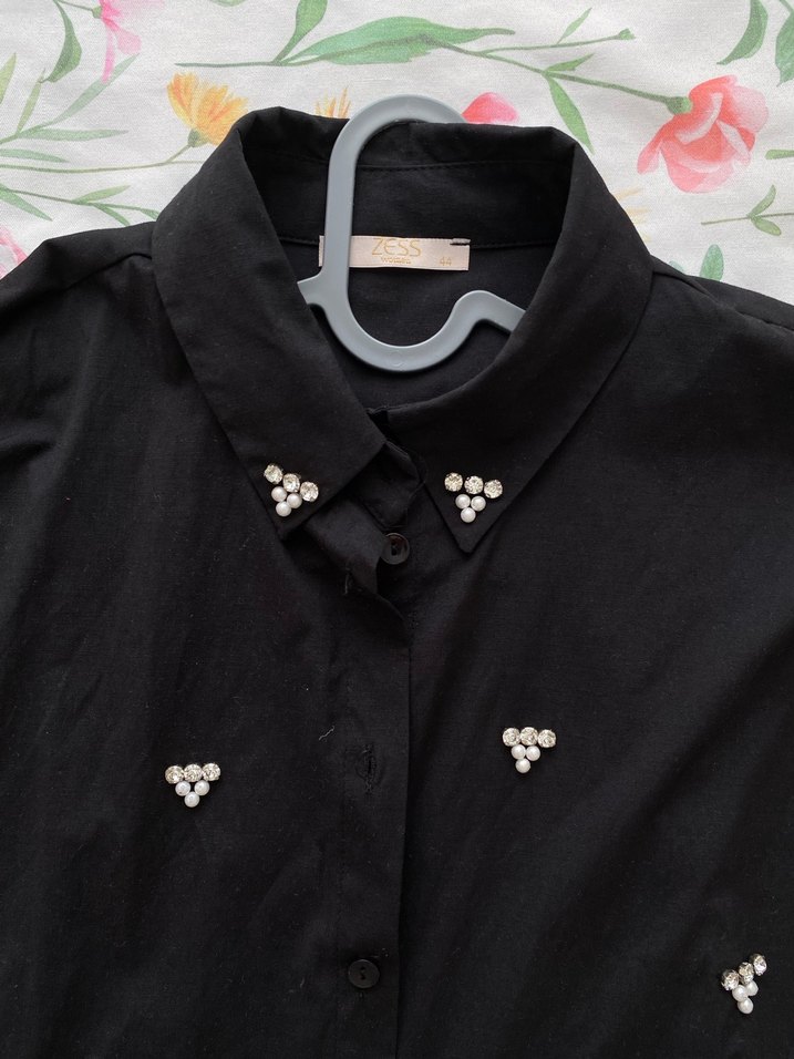 Nakışlı Siyah Kadın Gömlek - Görsel 2