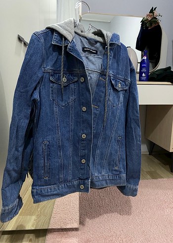 Gri Kapüşonlu Mavi Denim Ceket - Görsel 2