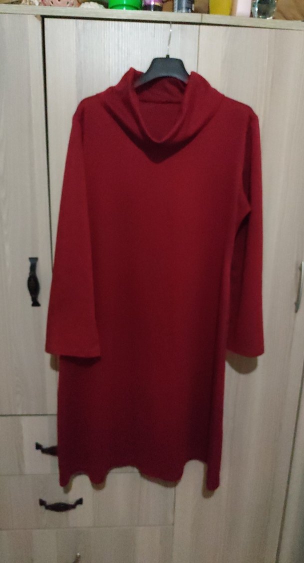 Kırmızı Uzun Kollu Midi Tunik - Görsel 4