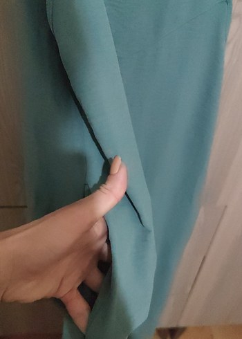 Gevşek Kesim Turkuaz Uzun Keten Tulum - Görsel 4