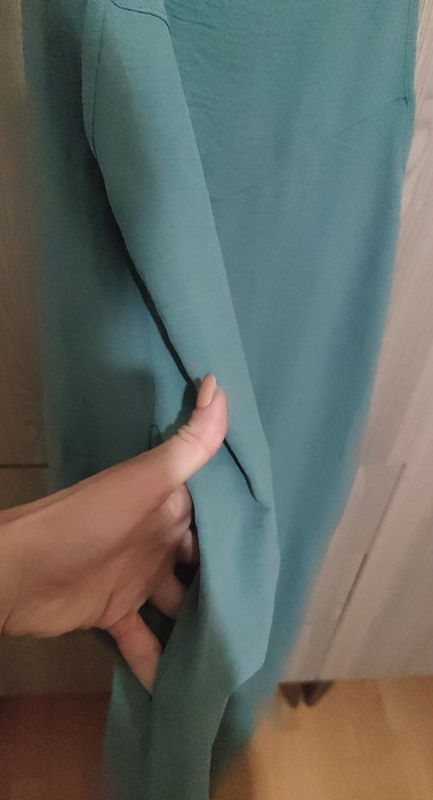 Gevşek Kesim Turkuaz Uzun Keten Tulum - Görsel 4