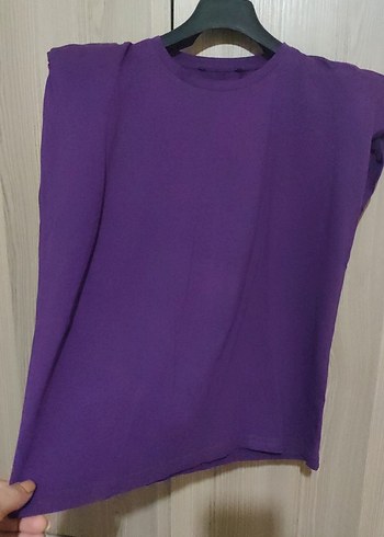 Mor Kadın Kısa Kollu Salaş Bluz - Görsel 3