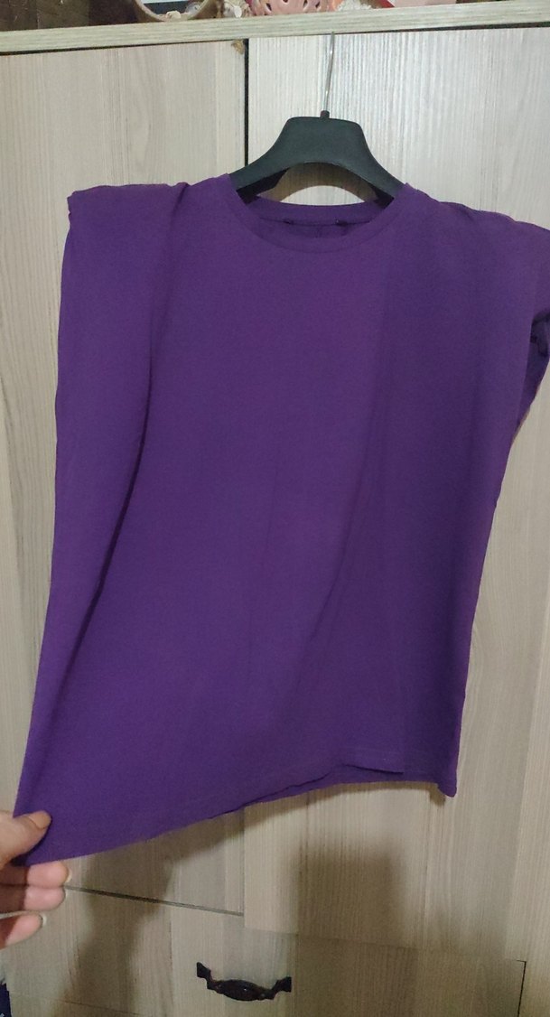 Mor Kadın Kısa Kollu Salaş Bluz - Görsel 3