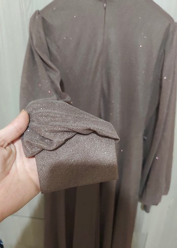 Nakışlı Uzun Kollu Bej Kadın Abiye Elbise - Görsel 10