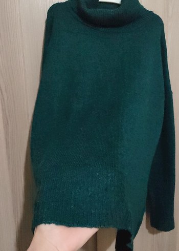 Kadın Yeşil Boğazlı Triko Kazak - Görsel 4