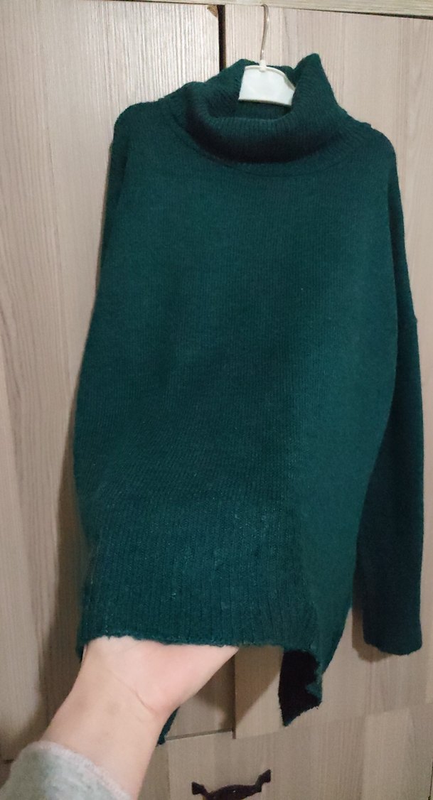 Kadın Yeşil Boğazlı Triko Kazak - Görsel 4