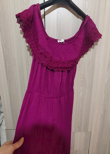 Mor Straplez Bohem Uzun Elbise - Görsel 3