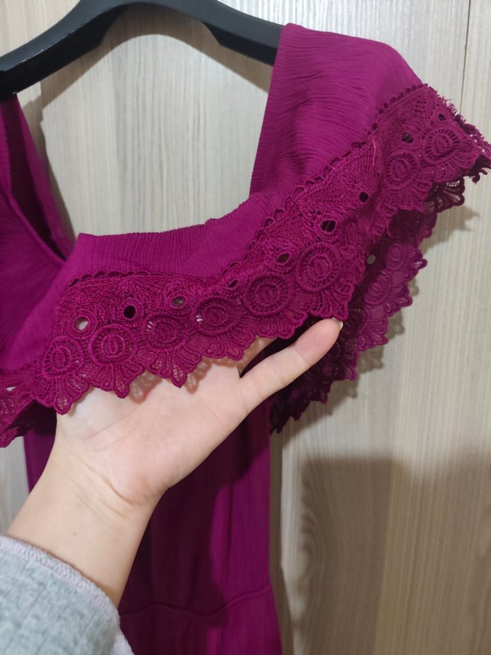 Mor Straplez Bohem Uzun Elbise - Görsel 4