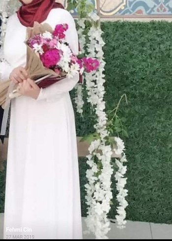 Beyaz Uzun Kollu V Yakalı Kadın Elbise - Görsel 9