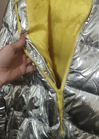 Sokak Stili Gri Metalik Kapüşonlu Kadın Mont - Görsel 2