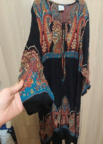 Bohem Çok Renkli Uzun Desenli Elbise - Görsel 2