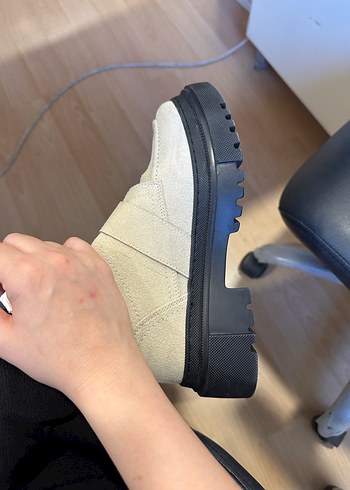 36 Beden Bej Süet Tokalı Platform Topuk Kadın Loafer