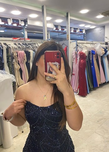 Zara Straplez Lacivert Payetli Uzun Abiye Elbise