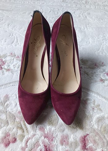 Bordo Süet Stiletto Kadın Topuklu Ayakkabı - Görsel 4