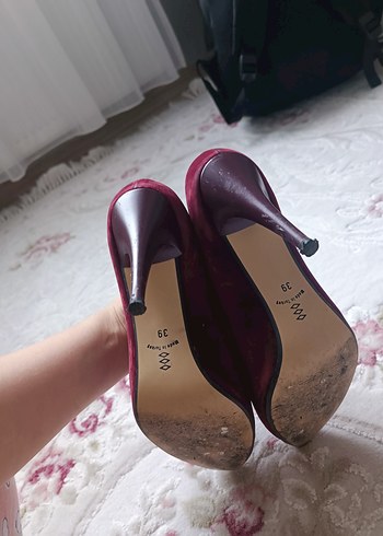 Bordo Süet Stiletto Kadın Topuklu Ayakkabı - Görsel 2