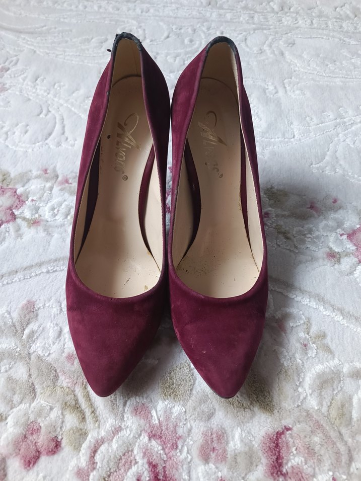 Bordo Süet Stiletto Kadın Topuklu Ayakkabı - Görsel 4