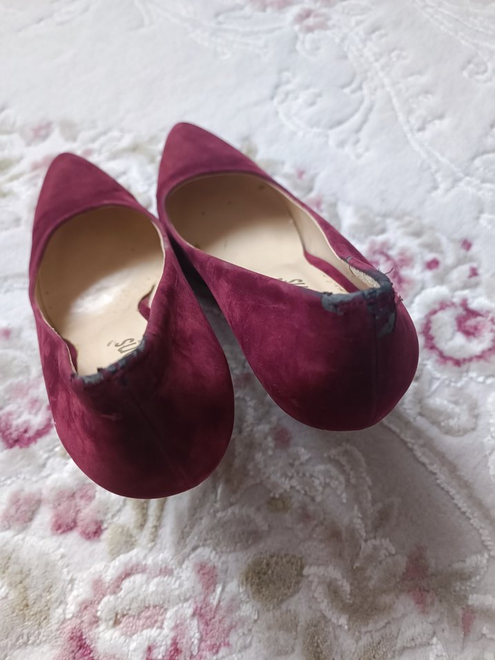 Bordo Süet Stiletto Kadın Topuklu Ayakkabı - Görsel 3