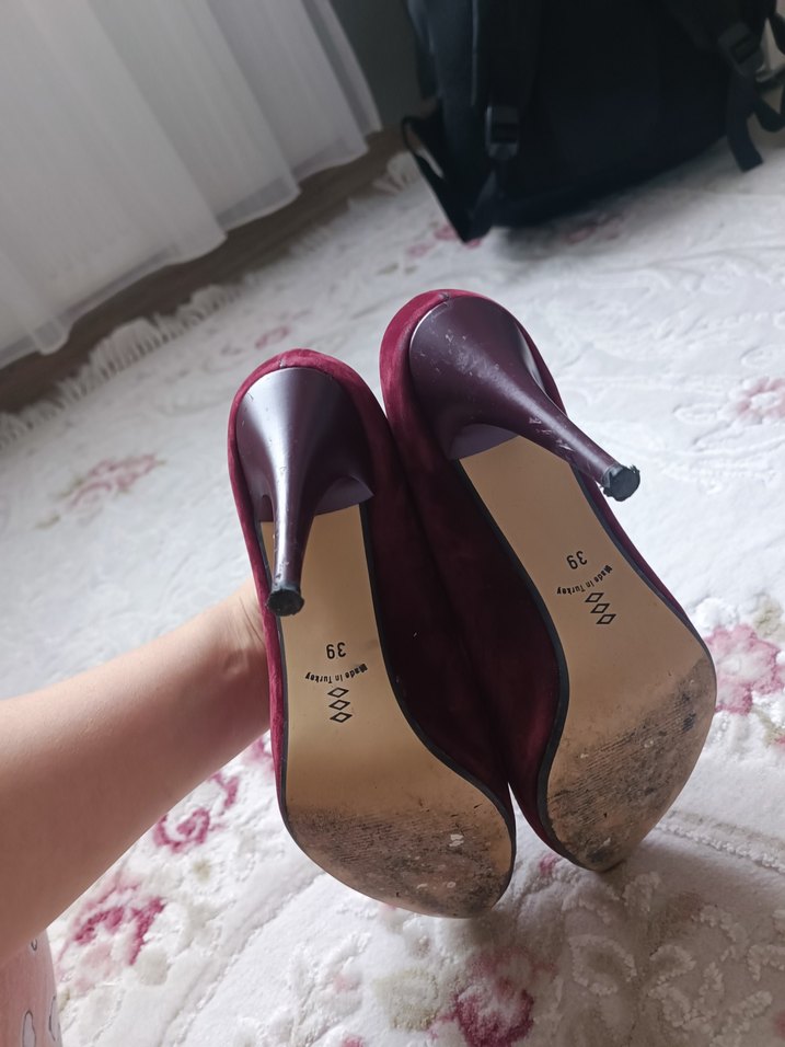 Bordo Süet Stiletto Kadın Topuklu Ayakkabı - Görsel 2