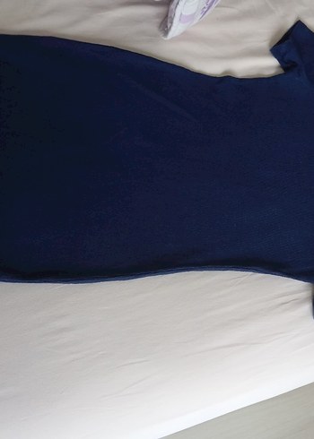 Koyu Mavi Kısa Kollu Midi Elbise - Görsel 4