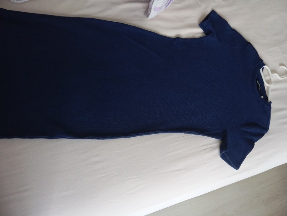 Koyu Mavi Kısa Kollu Midi Elbise - Görsel 4