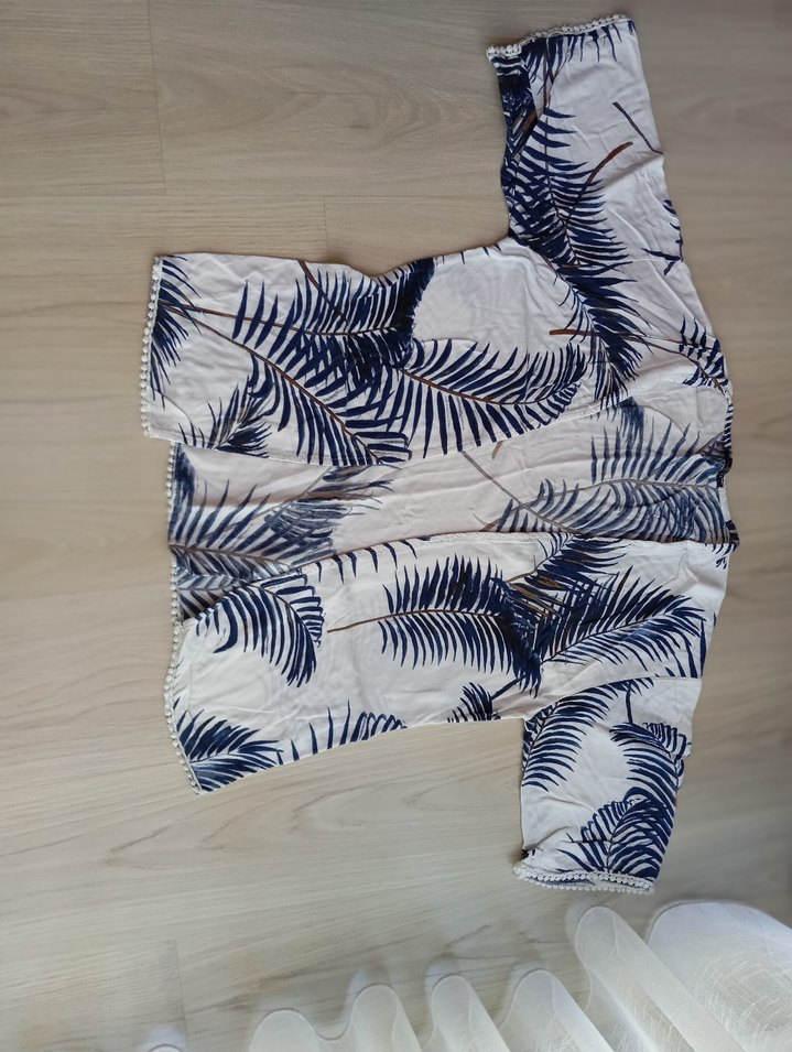 Beyaz Desenli Bohem Kadın Kimono - Görsel 3