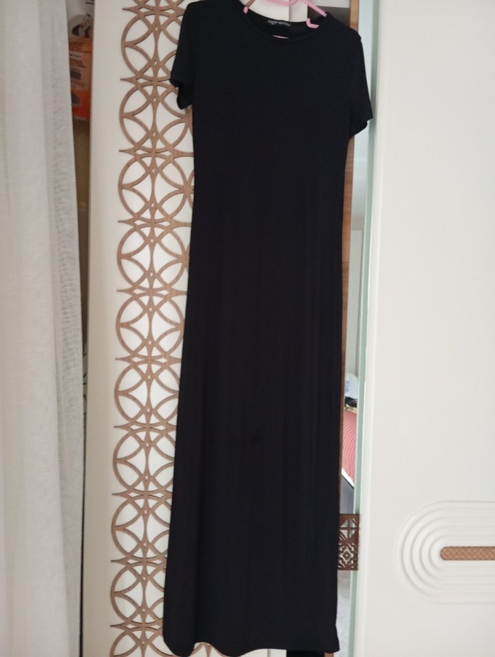 Siyah Uzun Drapeli Kadın Elbise - Görsel 2