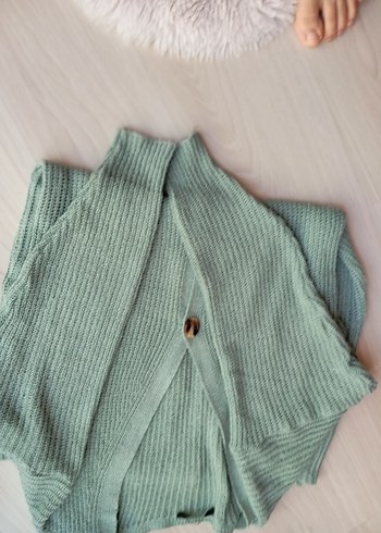 Gri Düğmeli Midi Triko Hırka - Görsel 5