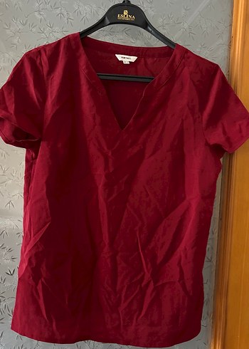 Bordo V Yaka Kısa Kollu  Gömlek - Görsel 2