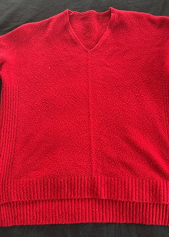 Koyu Kırmızı V Yaka Kadın Triko Kazak - Görsel 2