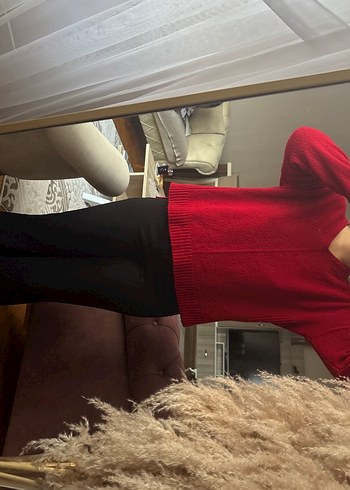 Koyu Kırmızı V Yaka Kadın Triko Kazak - Görsel 3