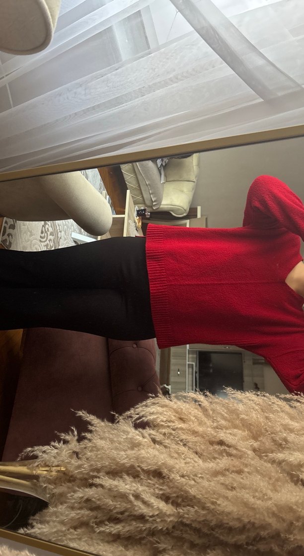 Koyu Kırmızı V Yaka Kadın Triko Kazak - Görsel 3