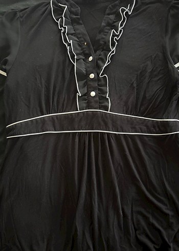 Düğmeli Siyah V Yaka Hamile Bluzu - Görsel 2