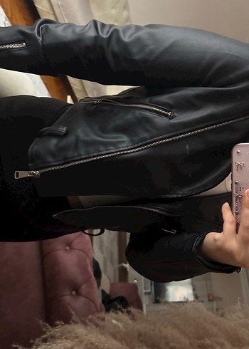 Kadın Siyah Deri Ceket - Görsel 4