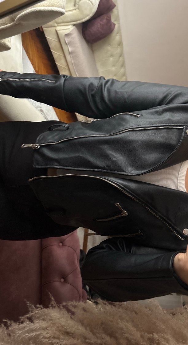 Kadın Siyah Deri Ceket - Görsel 2