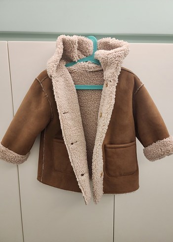 Zara Kürklü Kahverengi Çocuk Süet Kaban çift tarafli