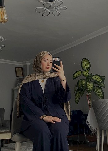 xl Beden Kadın Lacivert Midi Kimono takım