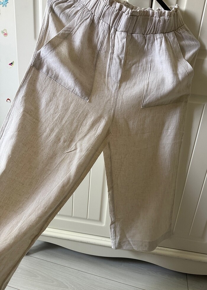 Keten kapri pantolon - Görsel 5