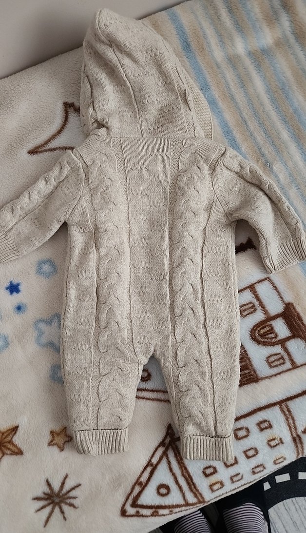 krem Örgü Bebek Tulumu Kapüşonlu - Görsel 3