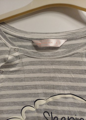 Gri Çizgili Düğmeli Hamile elbisesi - Görsel 3