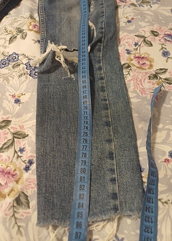 Nakışlı Bohem Mavi Kadın Kot Pantolon - Görsel 3