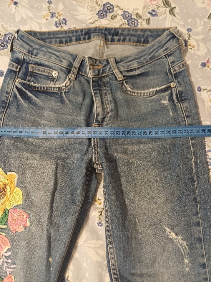 Nakışlı Bohem Mavi Kadın Kot Pantolon - Görsel 2