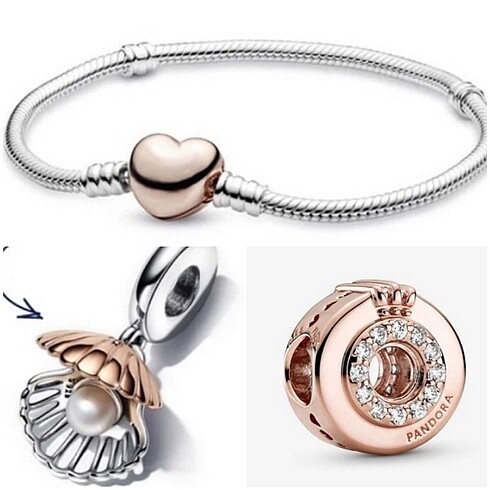 2 adet charm +1 adet rose baslıklı bileklik