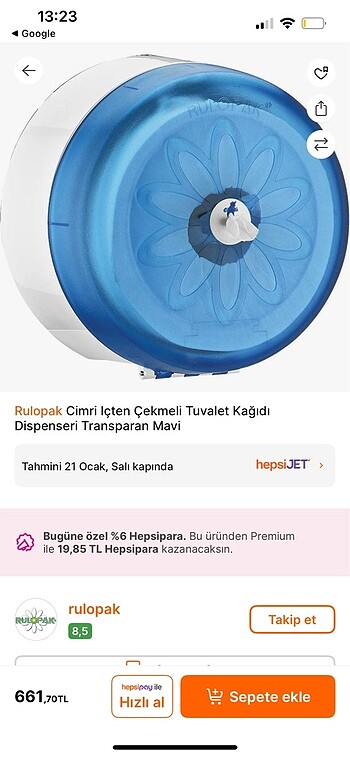 Rulopak cimri içten çekmeli tuvalet kağıtlığı