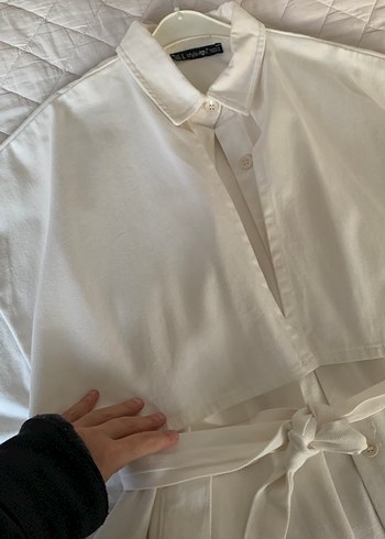 Beyaz Kemerli kot ceket - Görsel 3