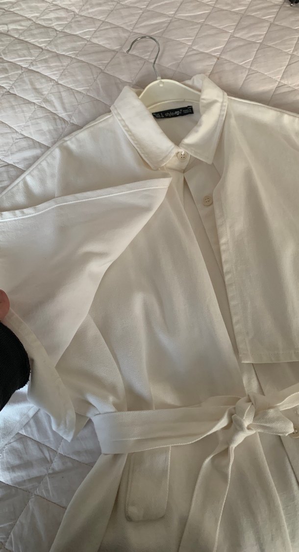 Beyaz Kemerli kot ceket - Görsel 2