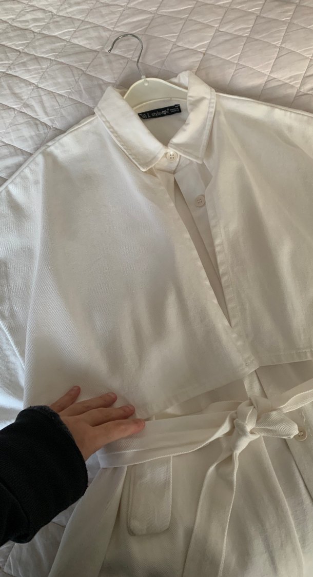 Beyaz Kemerli kot ceket - Görsel 3