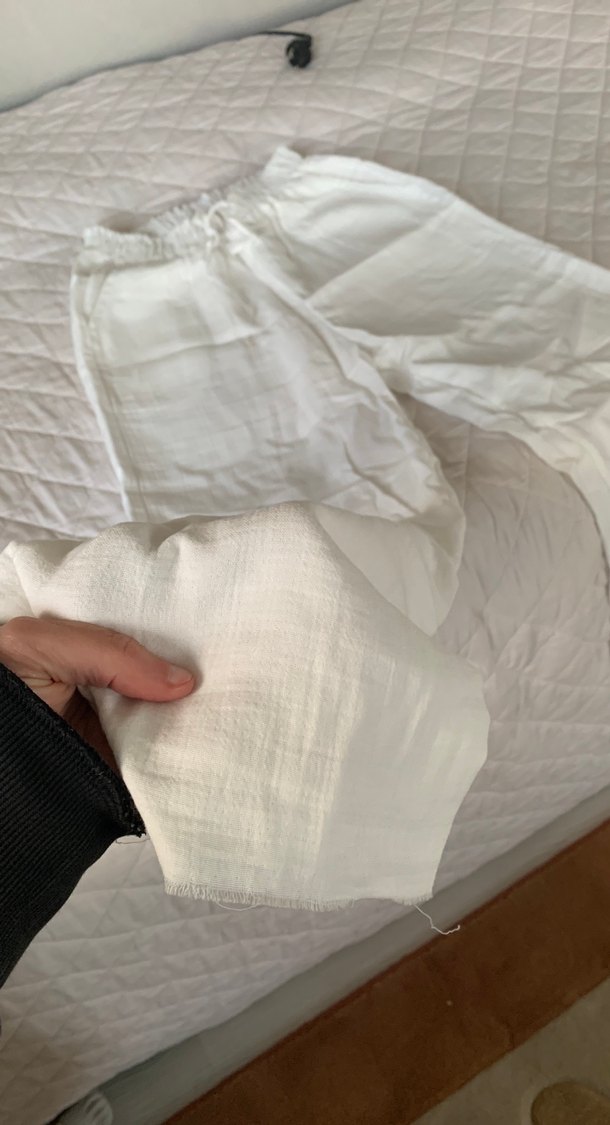 Beyaz Pilili Kadın Keten Pantolon - Görsel 4