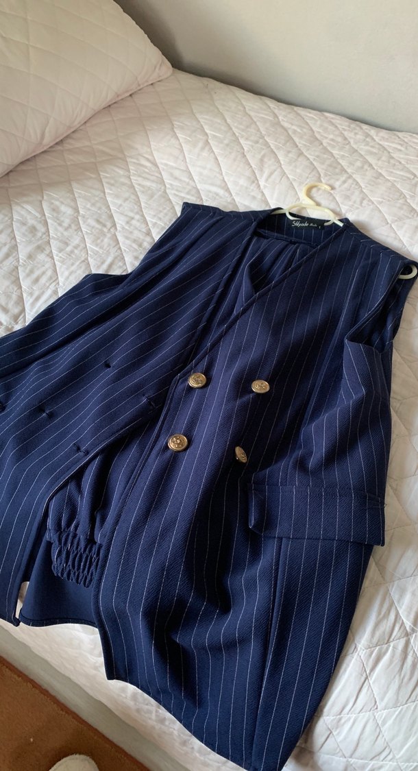 Kadın Beyaz Batik Desenli Kolsuz Kuşaklı Takım - Görsel 2