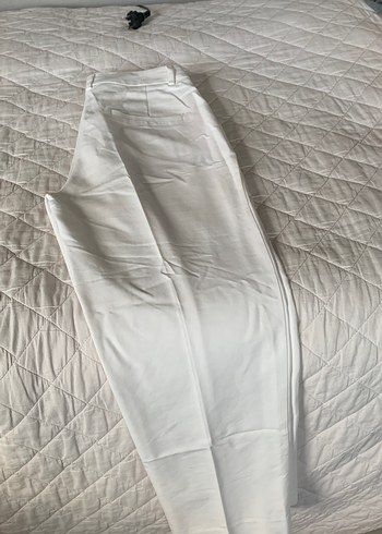 Beyaz Keten Kadın Kumaş Pantolon - Görsel 3