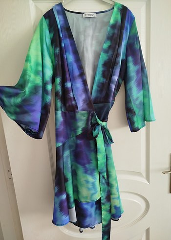 xl Beden Uzun, bağlamalı, tie-dye desenli kadın kimono